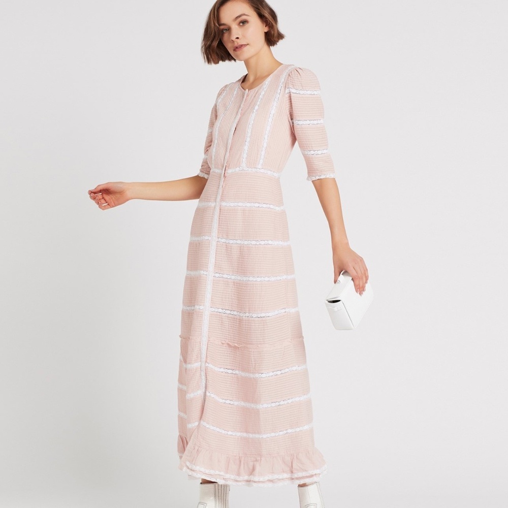 NWT LoveShackFancy Adrianne Pink Lace Maxi Dress size 2